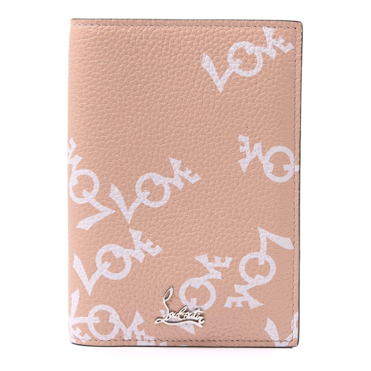 Christian Louboutin CHRSTIAN LOUBOUTIN Grained Calfskin Crazy Love Loubipass Passport Holder Latte 1 of 9
