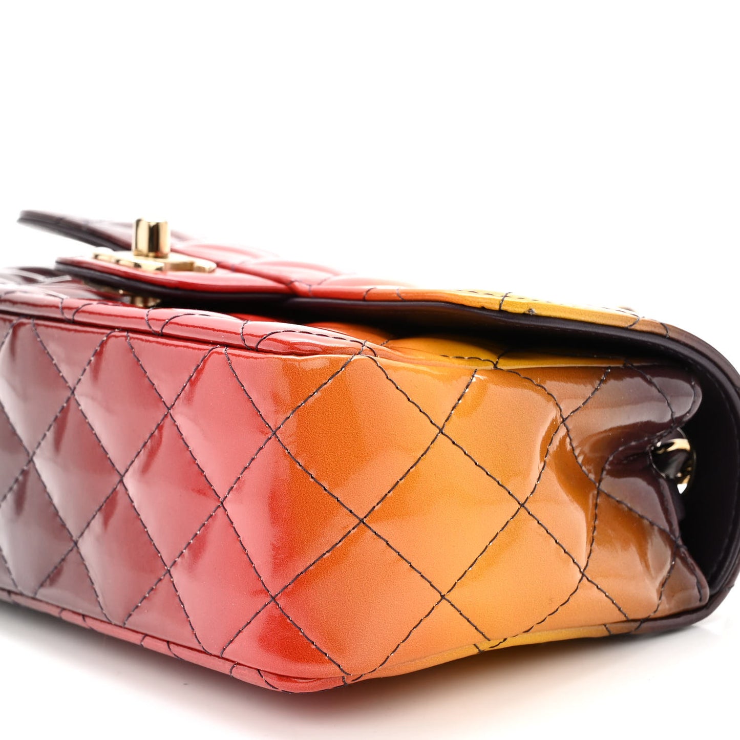 Shaded Patent Calfskin Quilted Mini Rectangular Flap Red Yellow Dark Purple