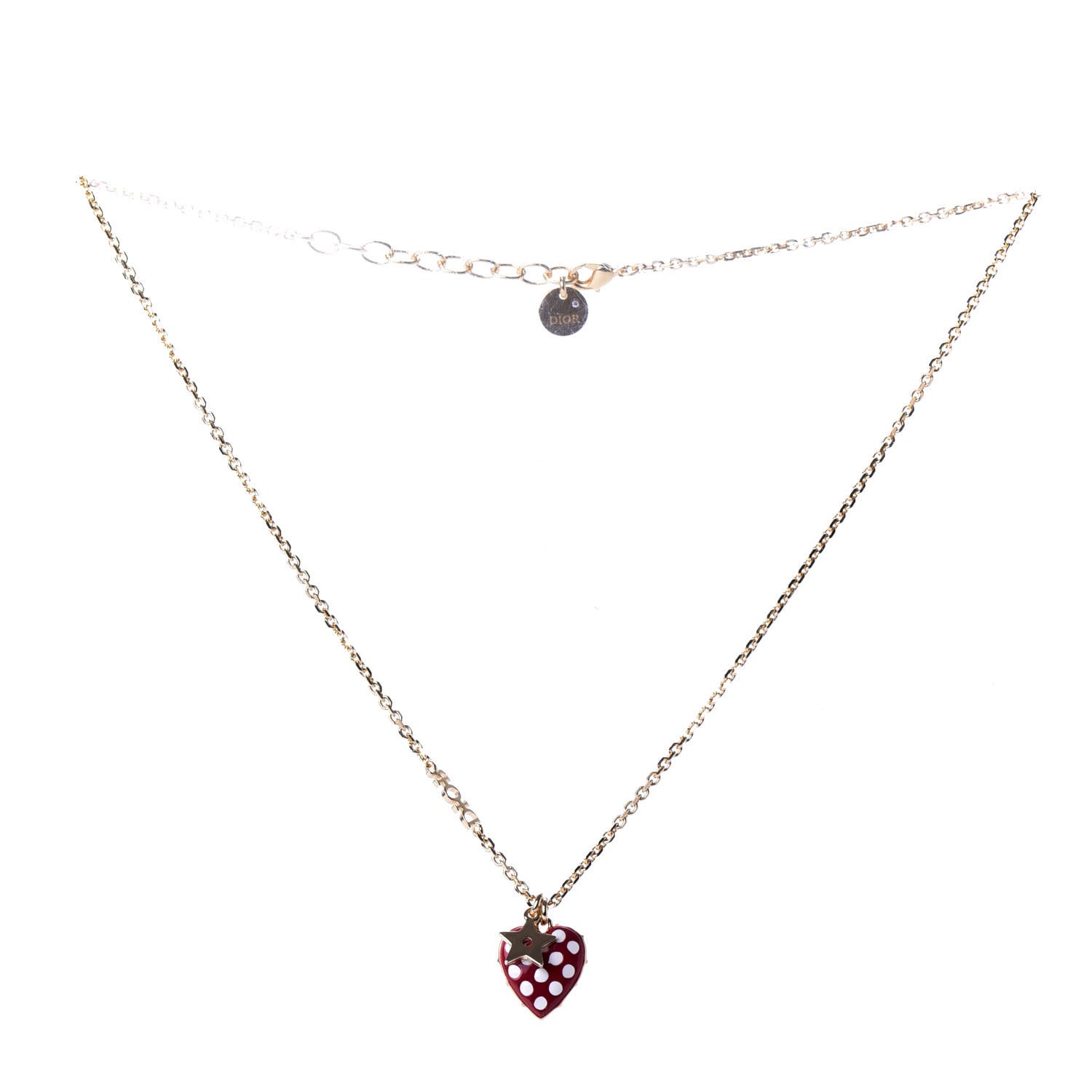 Christian Dior Metal Dioramour Necklace Gold Red 3 of 6
