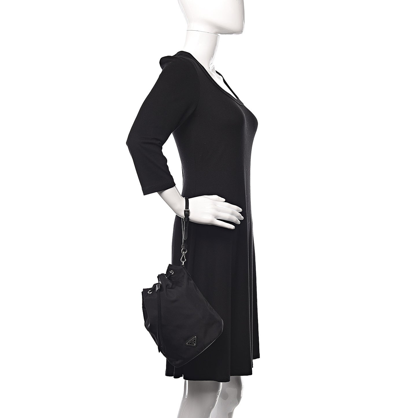 Saffiano Tessuto Nylon Vela Bucket Wristlet Black