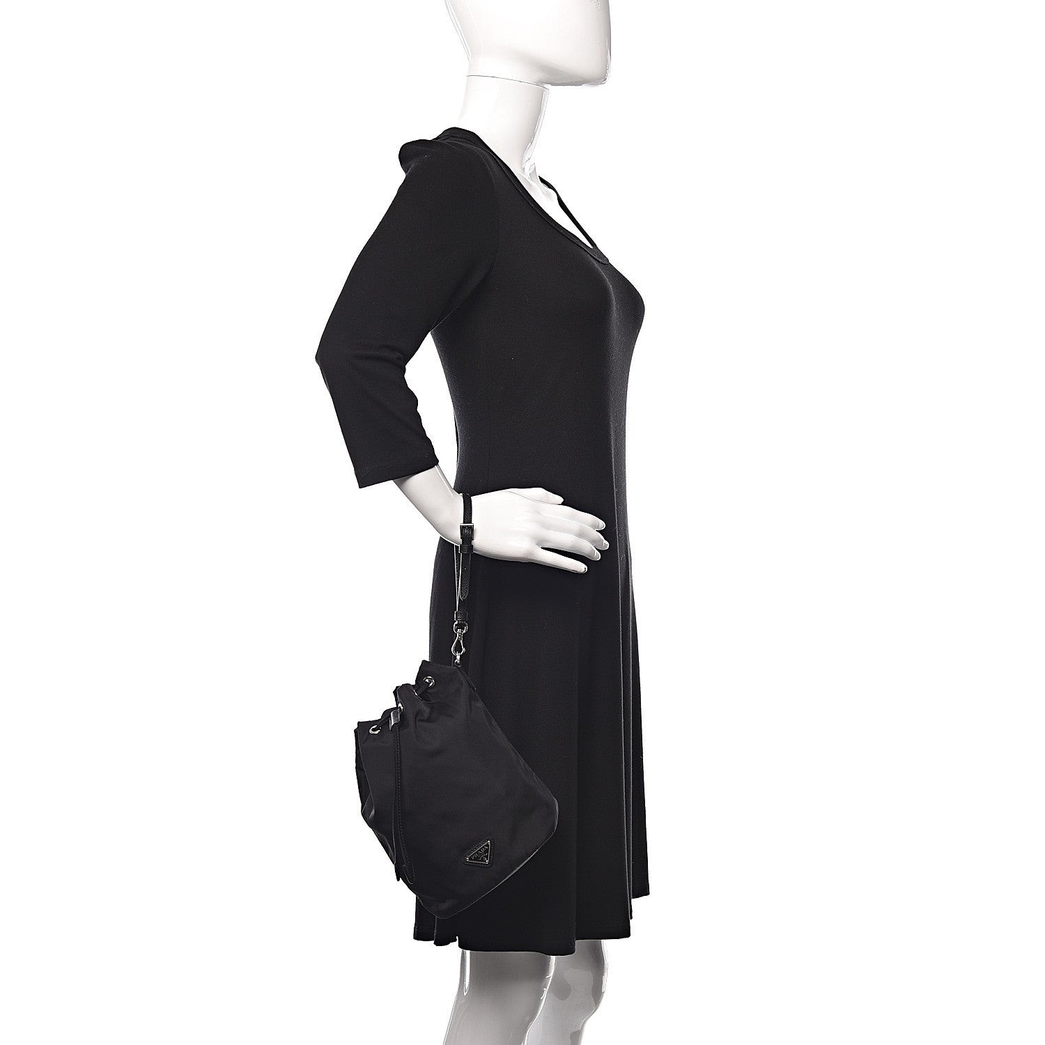 Prada Saffiano Tessuto Nylon Vela Bucket Wristlet Black 2 of 9