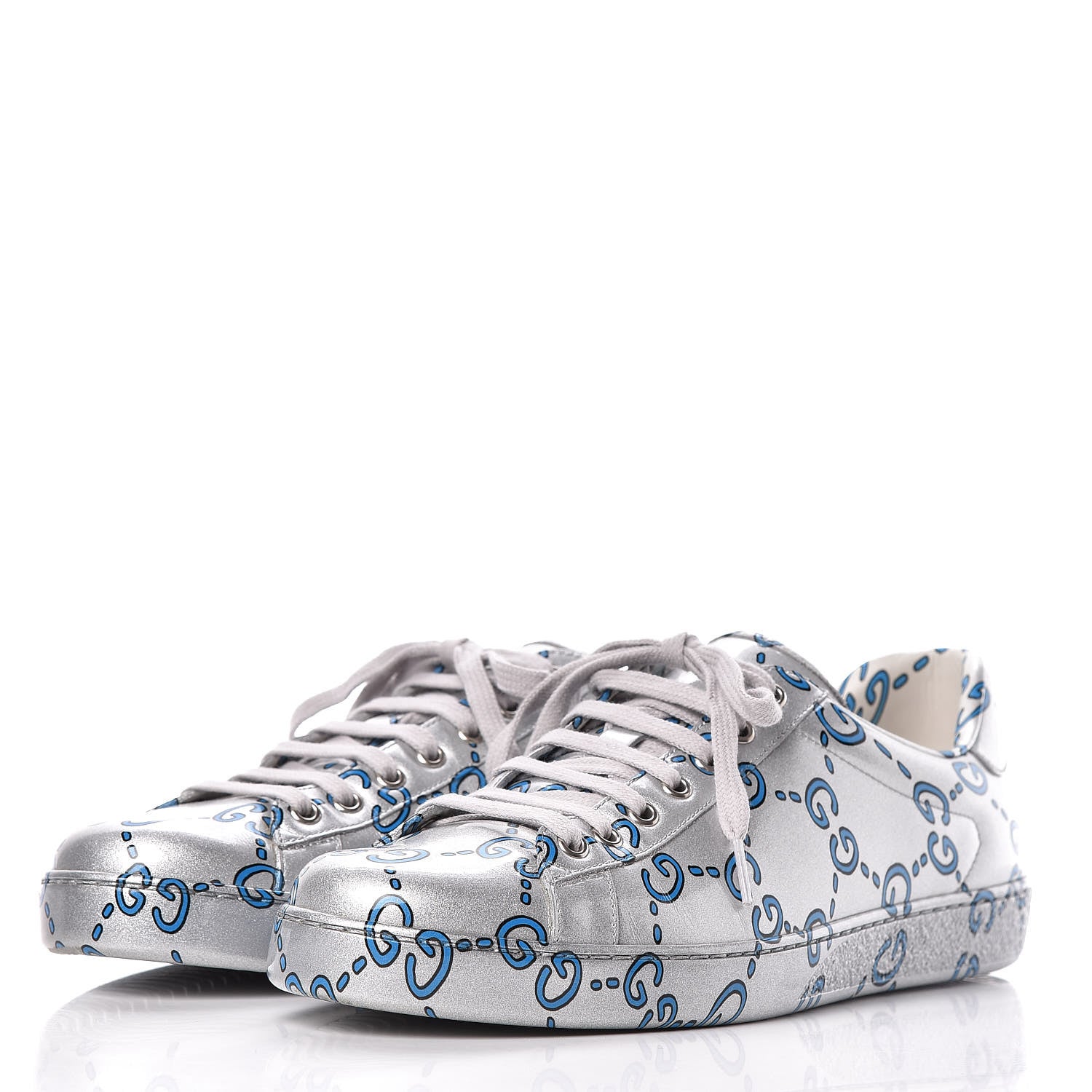 Gucci Miro Rubber Wax GucciGhost Print Mens New Ace Sneakers 9 Silver 3 of 13