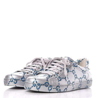 Gucci Miro Rubber Wax GucciGhost Print Mens New Ace Sneakers 9 Silver 3 of 13