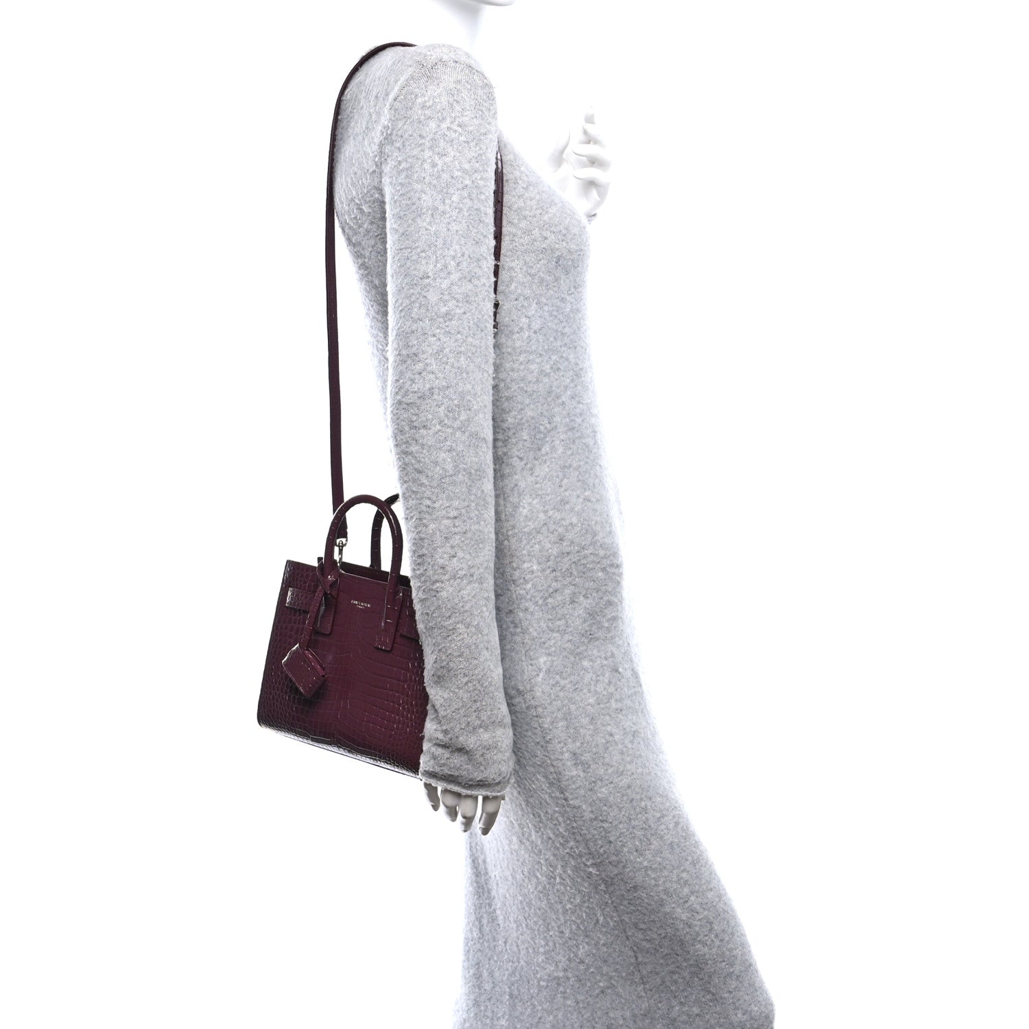 Saint Laurent Calfskin Crocodile Embossed Nano Sac De Jour Bordeaux 2 of 10