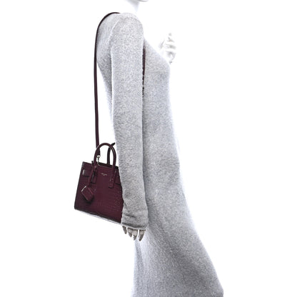 Saint Laurent Calfskin Crocodile Embossed Nano Sac De Jour Bordeaux 2 of 10
