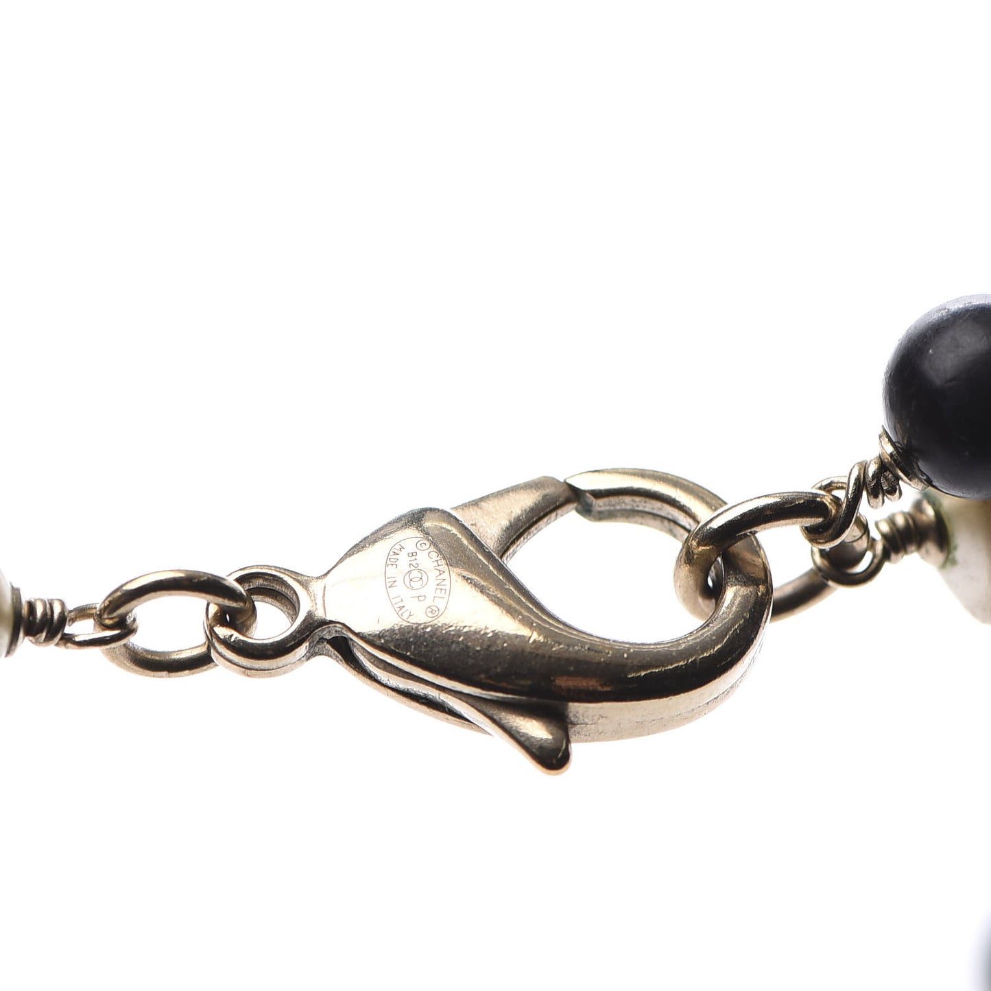 Pearl Bead Enamel CC Long Necklace Black Light Gold