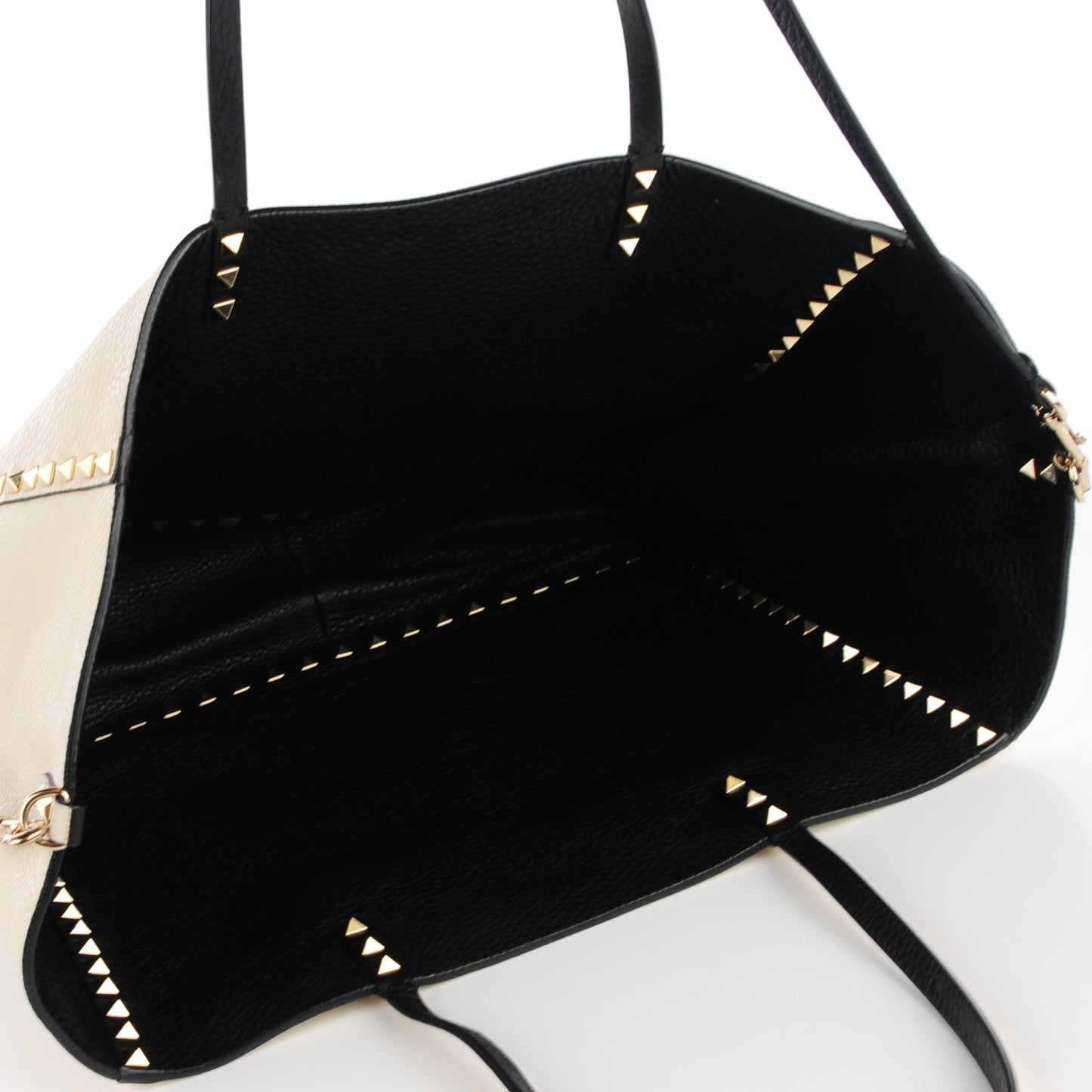 Grained Calfskin Medium Rockstud Reversible Tote Black Ivory