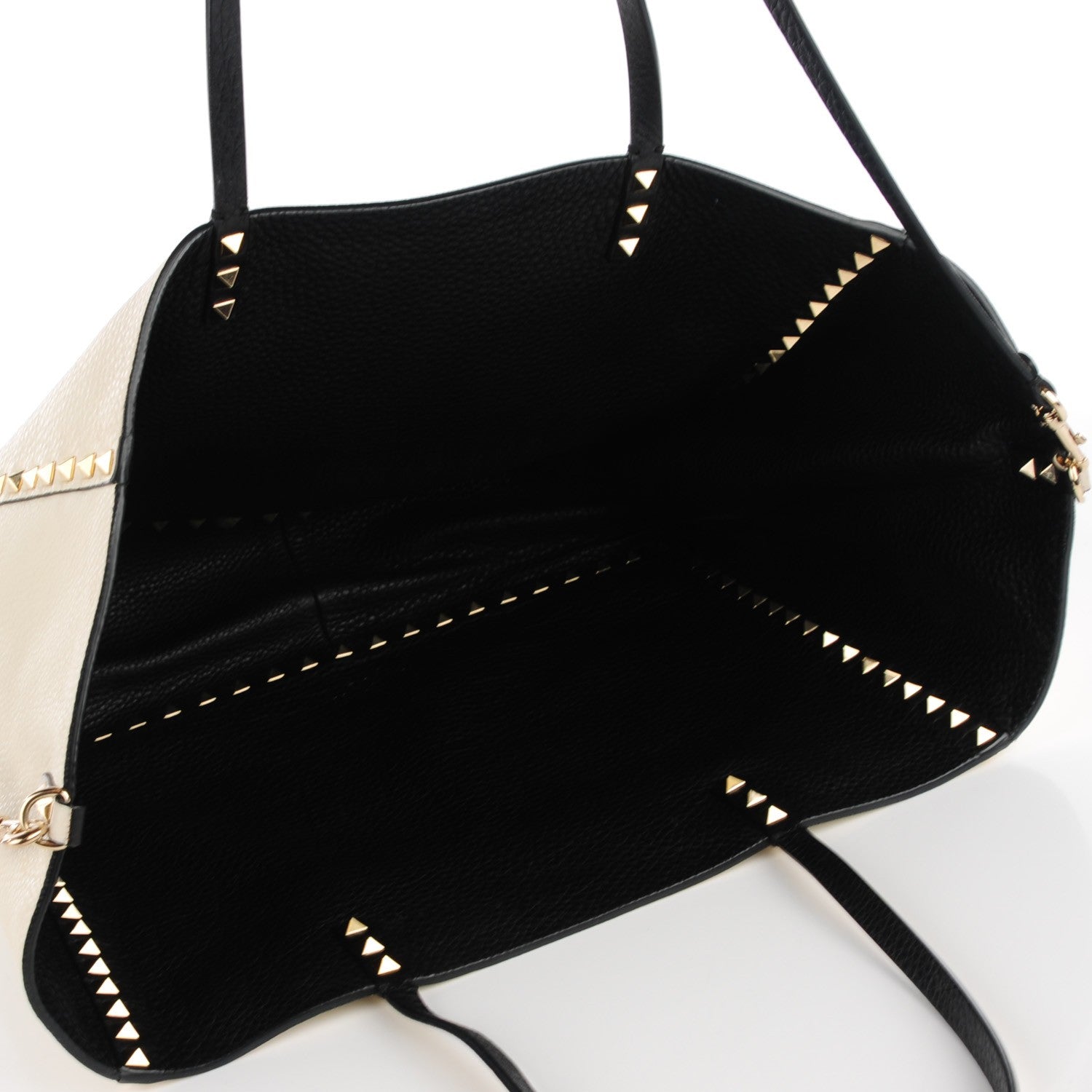 Valentino Garavani Grained Calfskin Medium Rockstud Reversible Tote Black Ivory 7 of 7