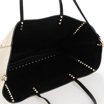 Valentino Garavani Grained Calfskin Medium Rockstud Reversible Tote Black Ivory 7 of 7