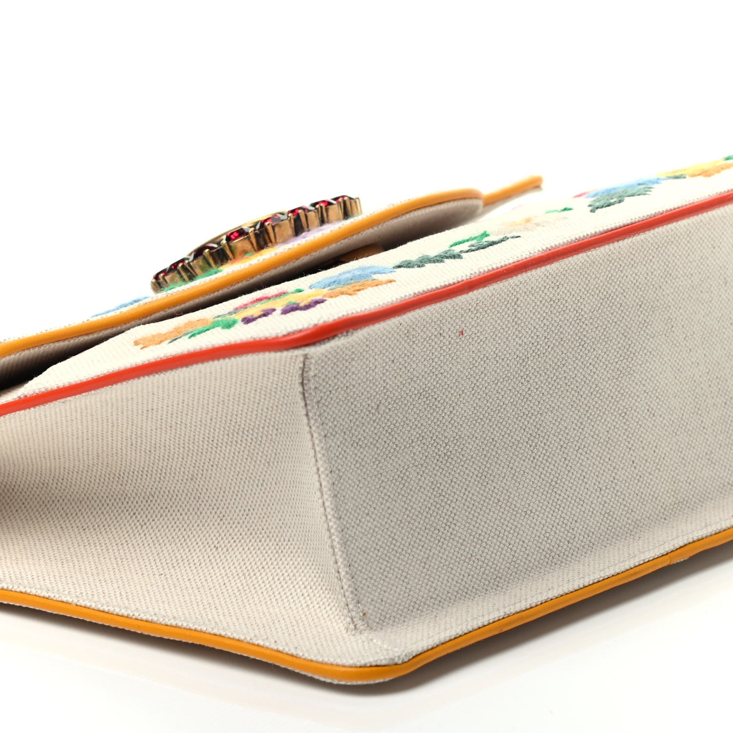 Gucci Linen Canvas Embroidered Small Shoulder Bag White 7 of 9