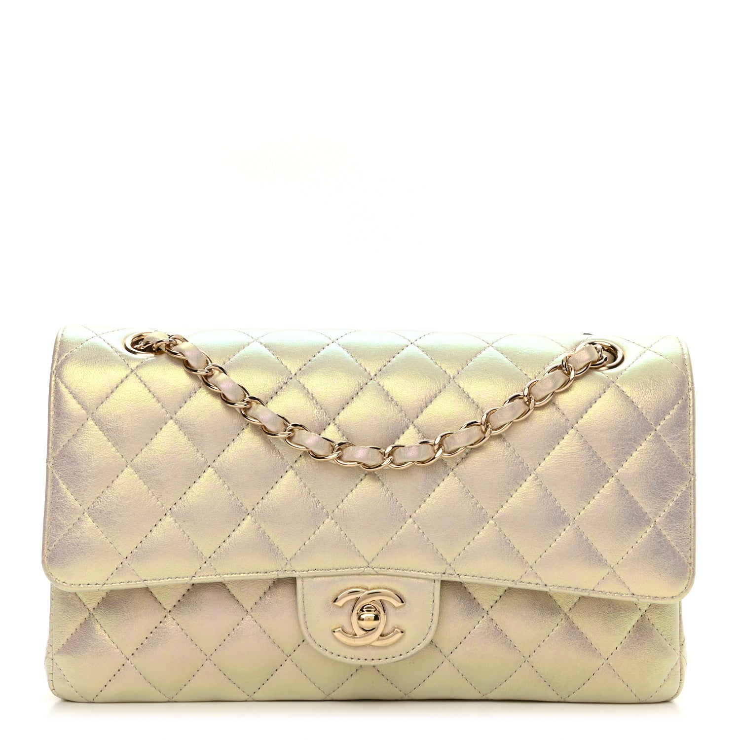 Chanel Iridescent Lambskin Quilted Medium Double Flap Ivory 1 of 10