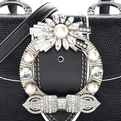 Miu Miu Embossed Lizard Calfskin Crystal Embellished Saint Lucertola Shoulder Bag Black 9 of 12