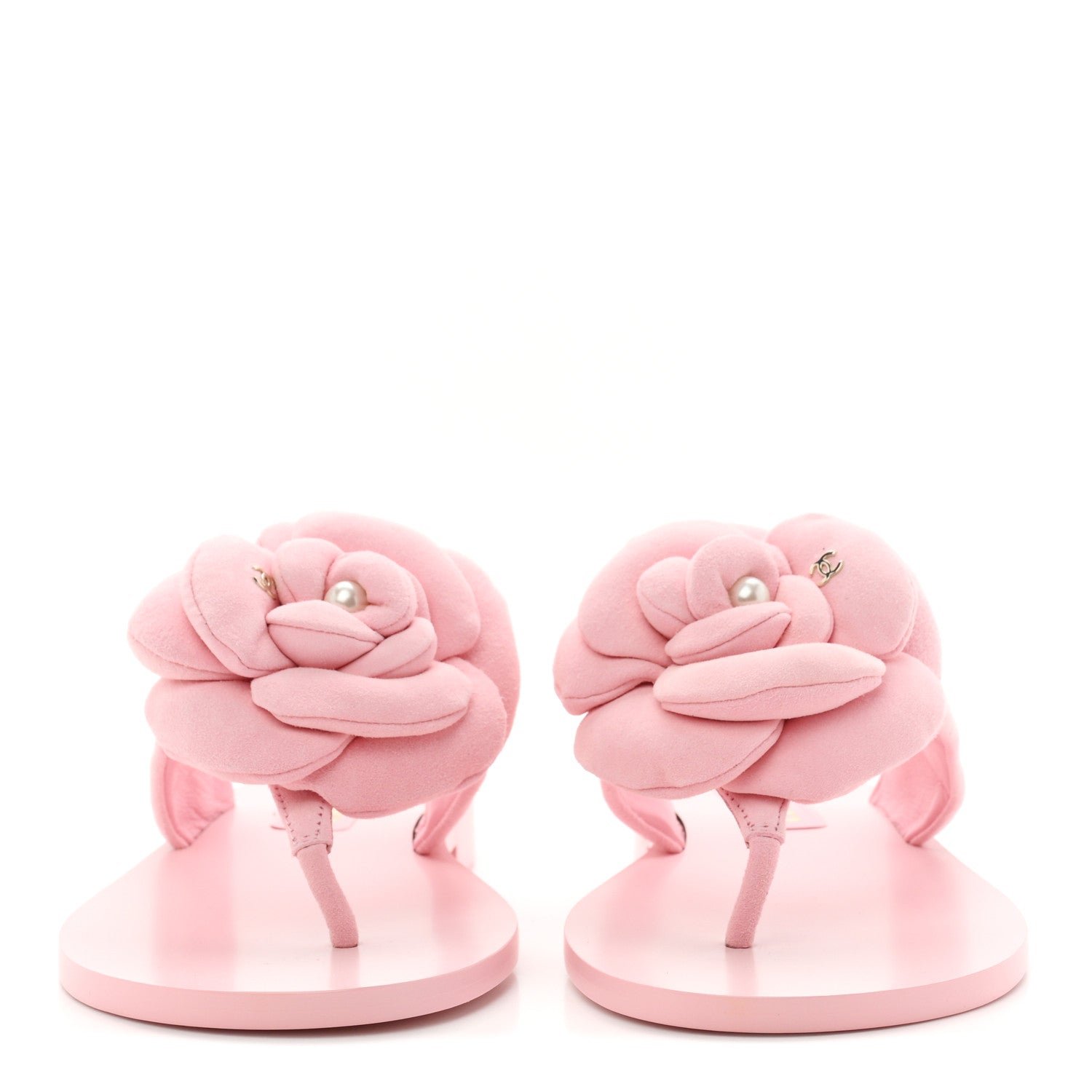 Chanel Suede Pearl Camellia Thong Sandals 37 Light Pink 3 of 10
