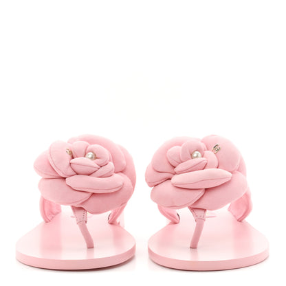 Chanel Suede Pearl Camellia Thong Sandals 37 Light Pink 3 of 10