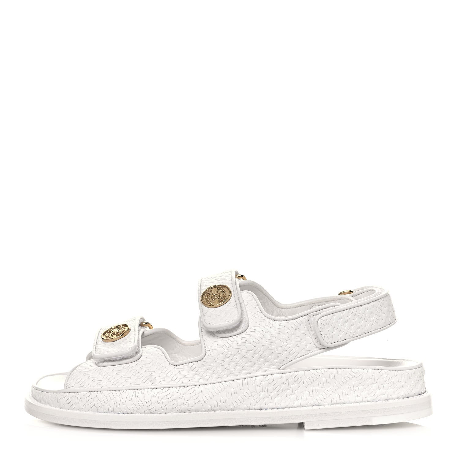 Chanel Calfskin Printed Velcro Dad Sandals 36.5 White 1 of 9