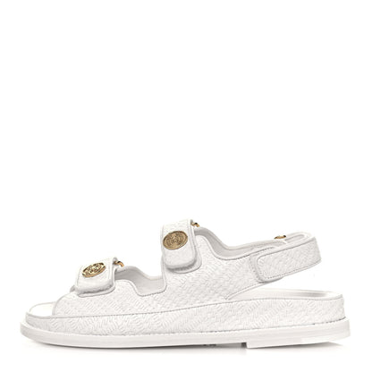 Chanel Calfskin Printed Velcro Dad Sandals 36.5 White 1 of 9