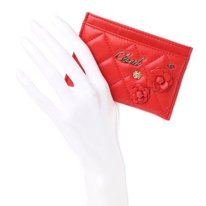 Chanel Lambskin Quilted Camellia Card Holder Red 2 of 8