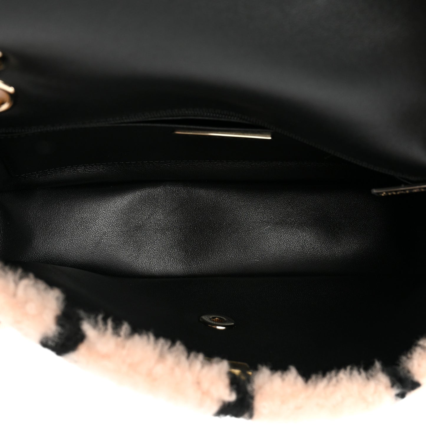 Shearling Lambskin Large Fluffy Tartan Single Flap Pink Black