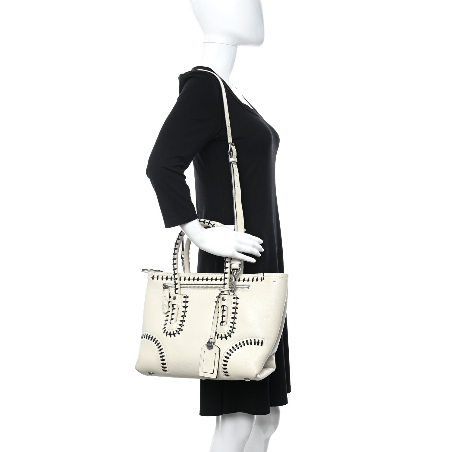 Alexander McQueen Calfskin Whipstitch Folk Tote White 2 of 20