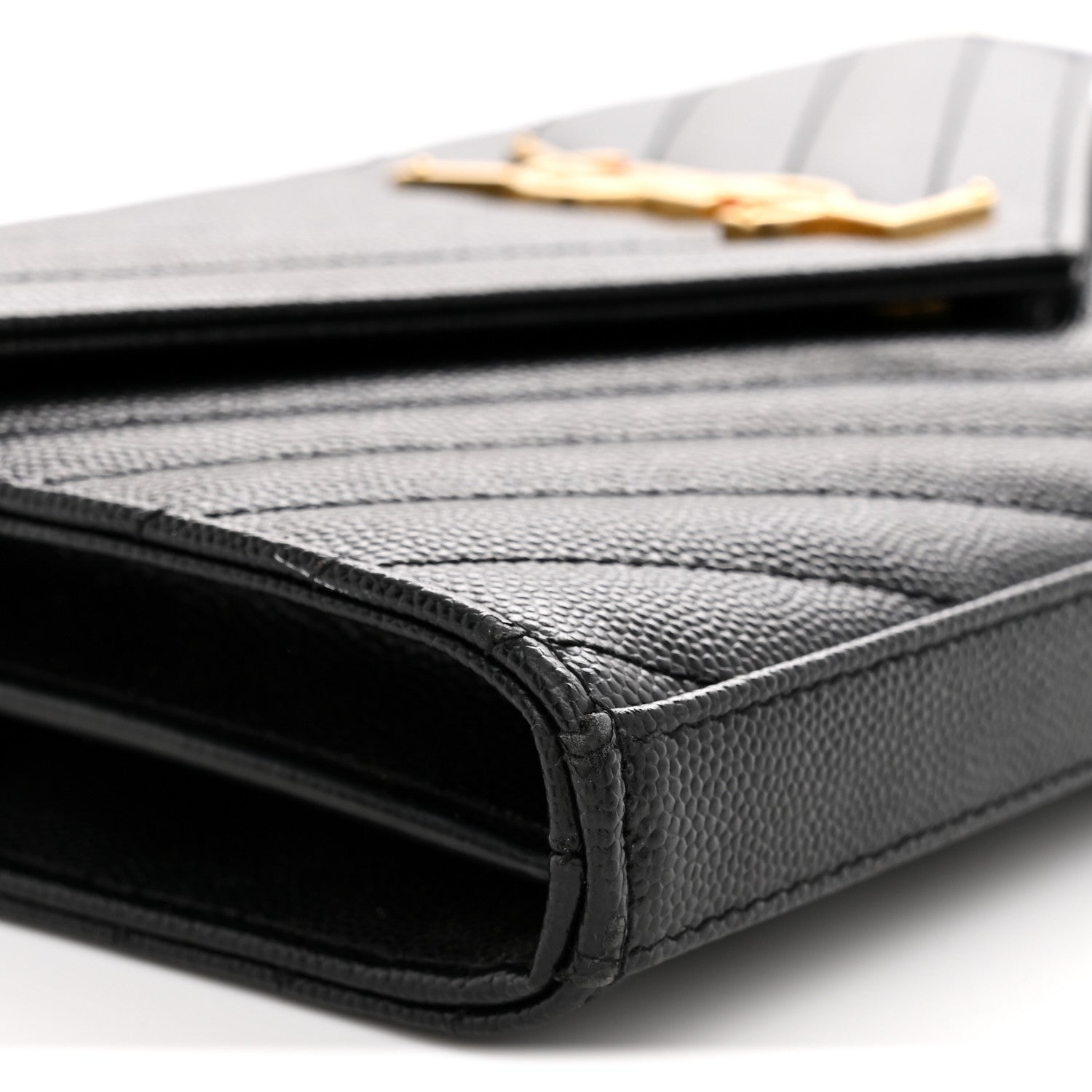 Saint Laurent Grain De Poudre Matelasse Chevron Monogram Chain Wallet Black 9 of 10
