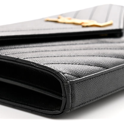 Saint Laurent Grain De Poudre Matelasse Chevron Monogram Chain Wallet Black 9 of 10