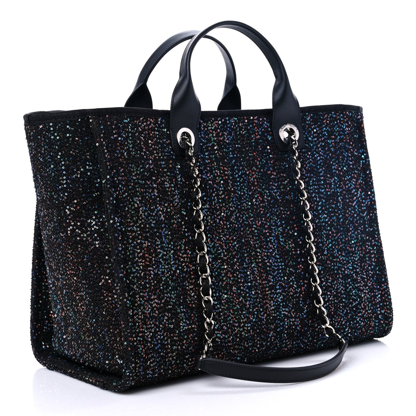 Viscose Sequins Medium Deauville Tote Black
