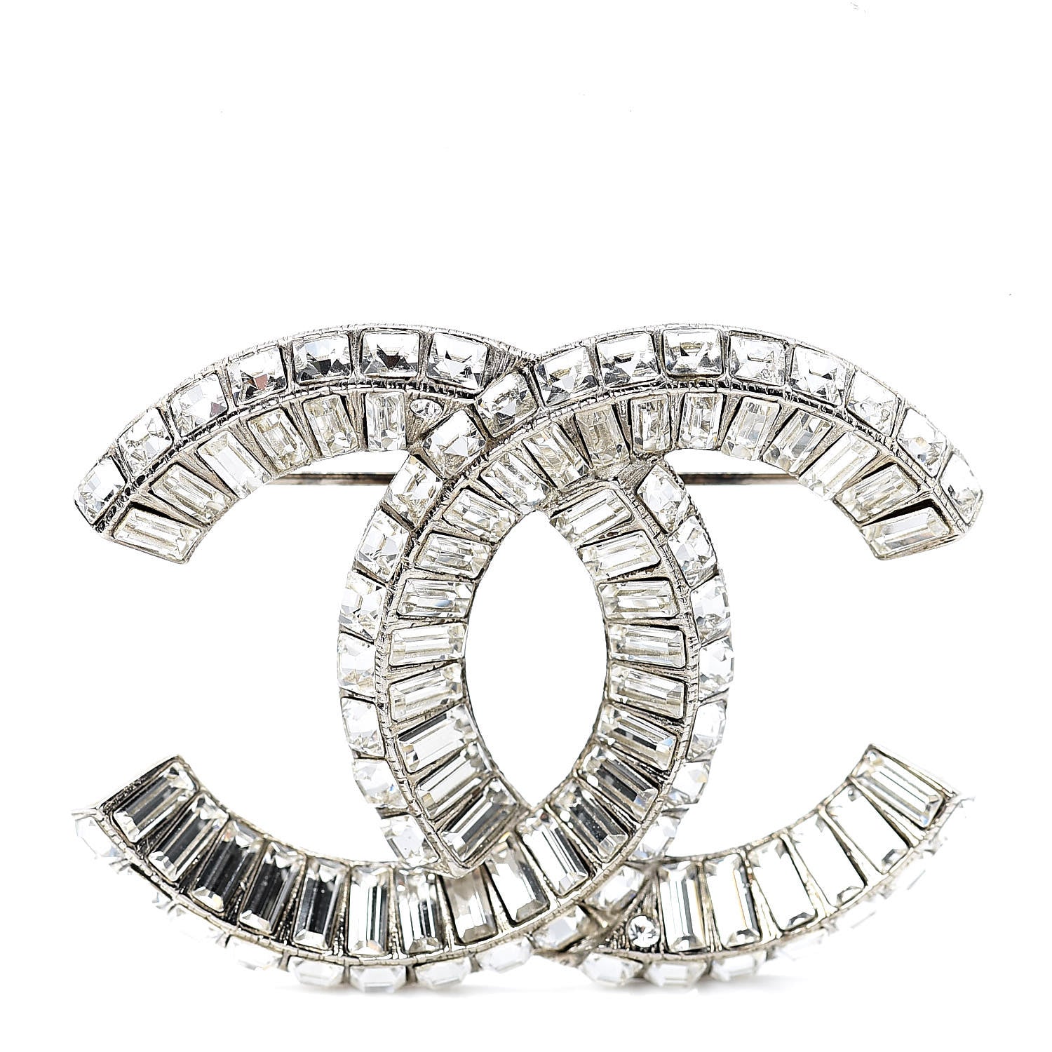 Chanel Baguette Crystal CC Brooch Silver 1 of 9
