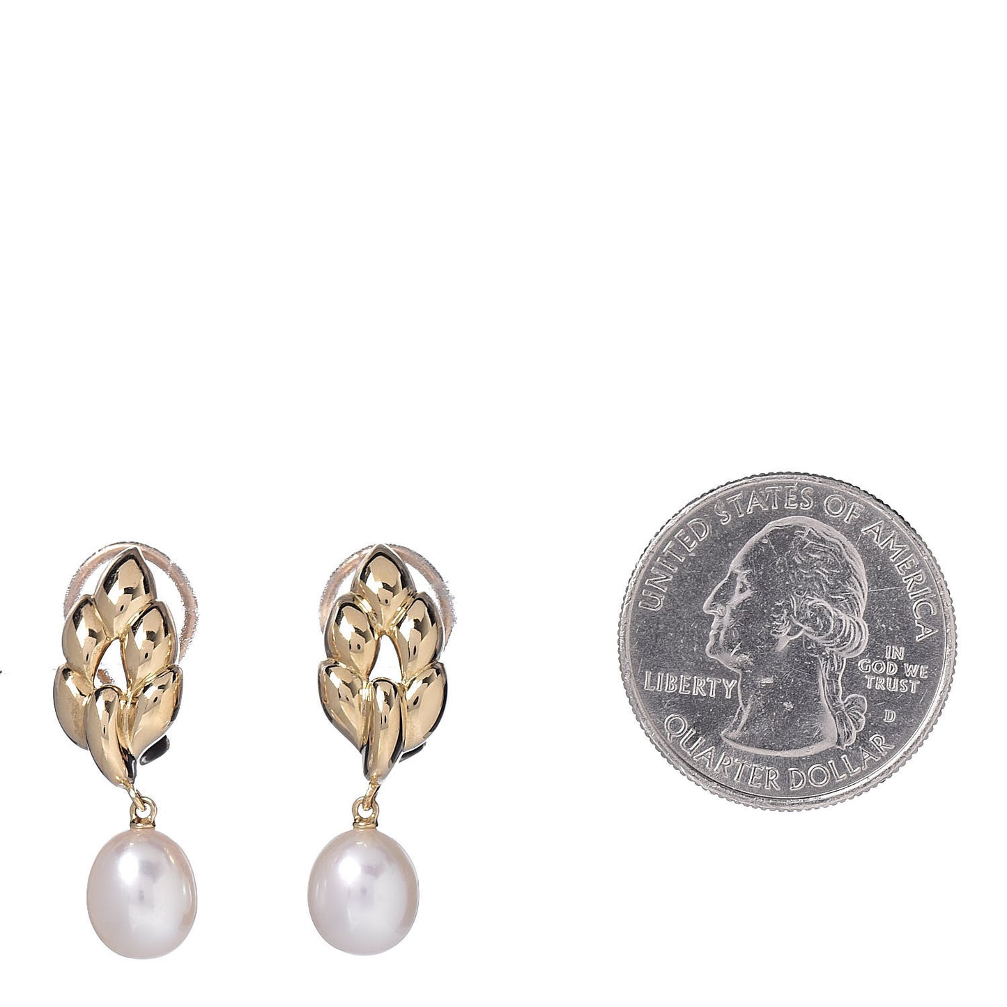 18K Yellow Gold 8-8.5mm Pearl Drop Ear Clip Earrings