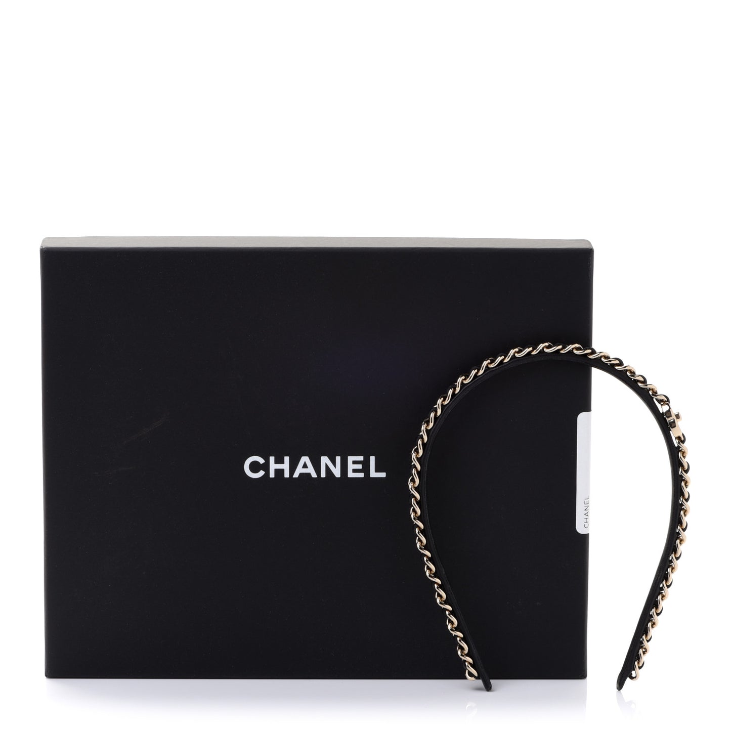 Metal Lambskin CC Turnlock Chain Headband Gold Black