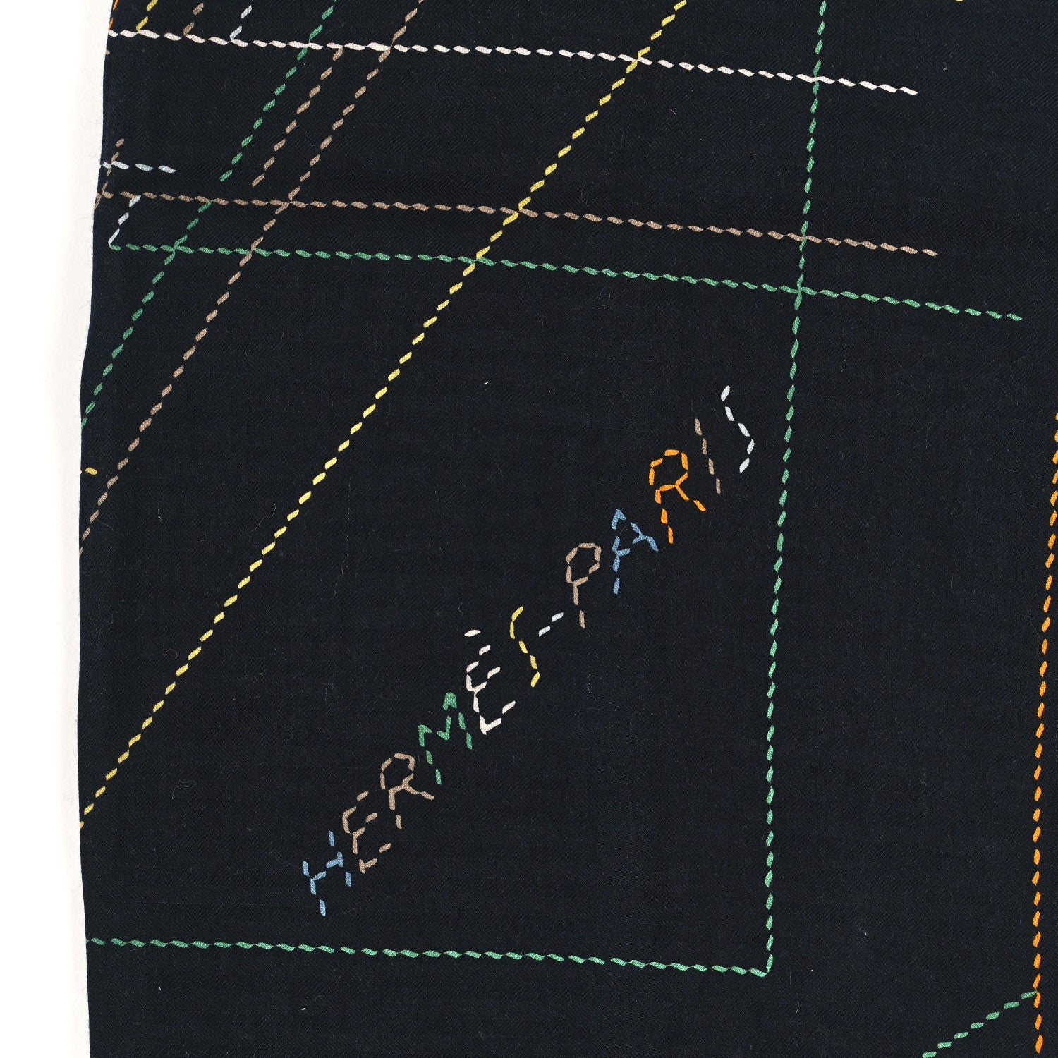 Hermes Silk Embroidered Giant Pique Sellier Scarf 140 Caban Vert Jaune 2 of 3