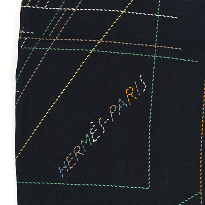 Hermes Silk Embroidered Giant Pique Sellier Scarf 140 Caban Vert Jaune 2 of 3