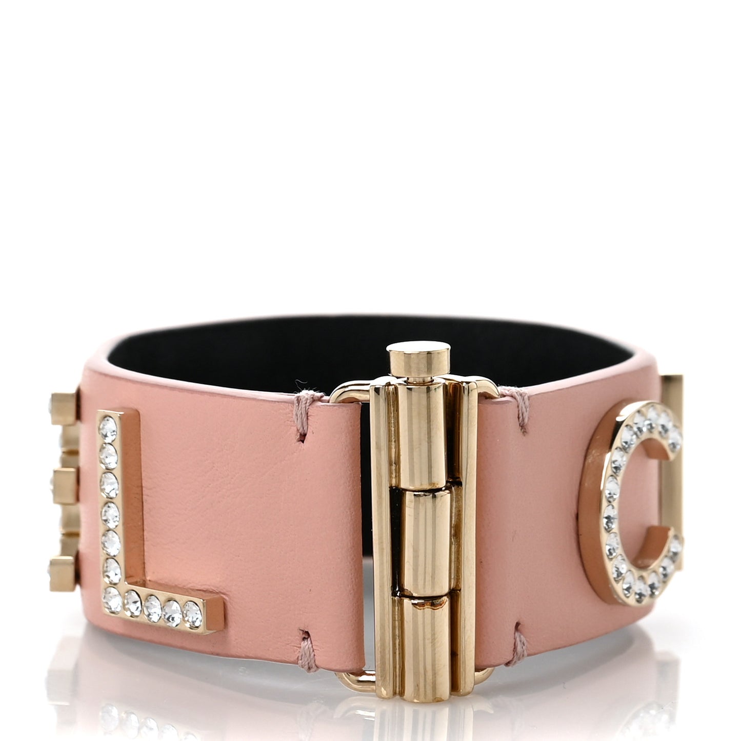 Calfskin Crystal Logo Cuff M Pink