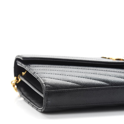 Saint Laurent Grain De Poudre Matelasse Chevron Monogram Chain Wallet Black 9 of 10