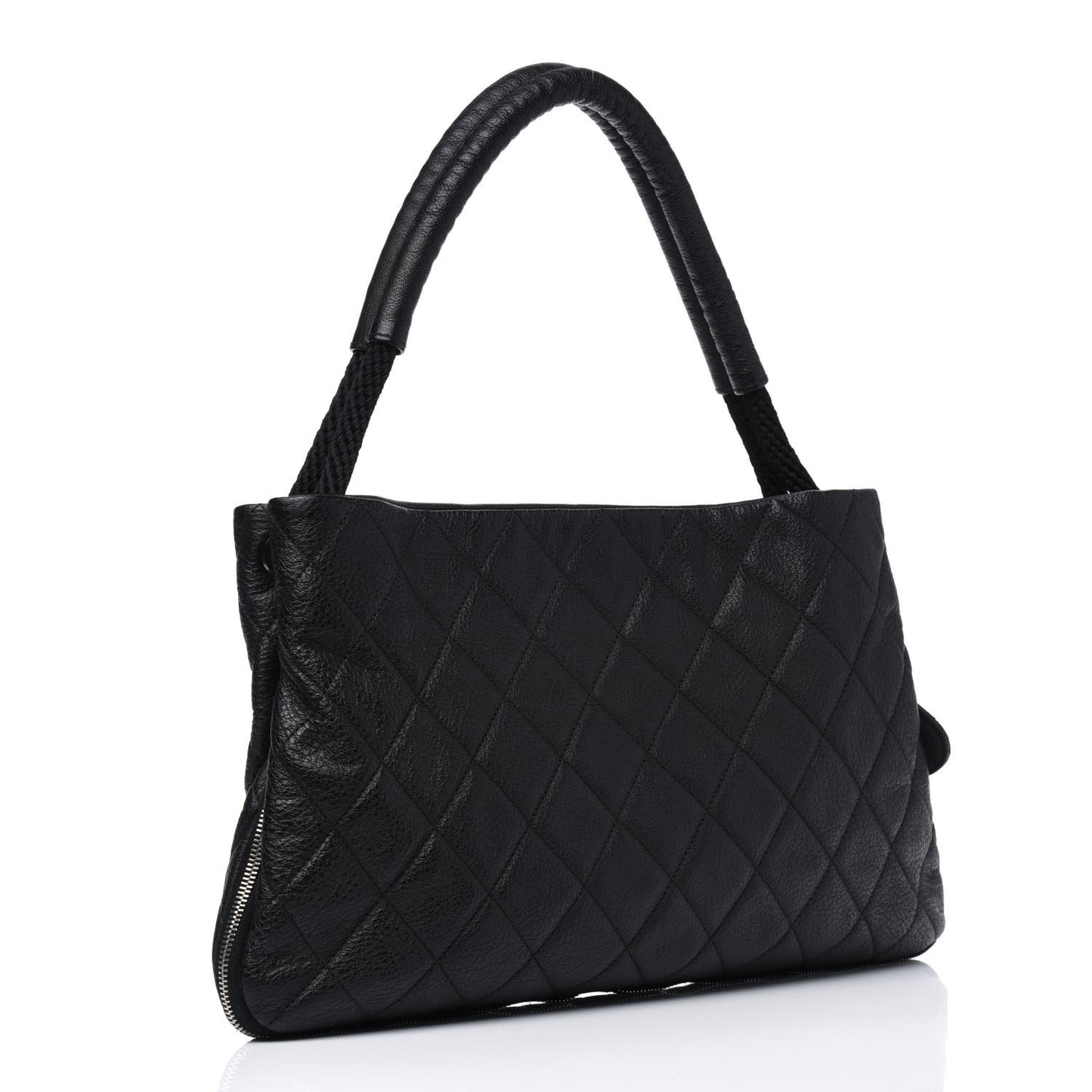 Calfskin Quilted Expandable Zip Shoulder Bag Black