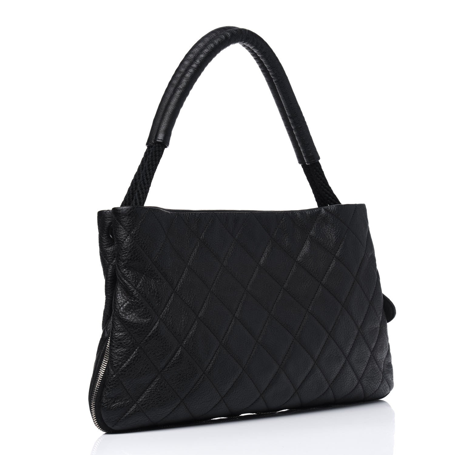 Chanel Calfskin Quilted Expandable Zip Shoulder Bag Black 2 of 17