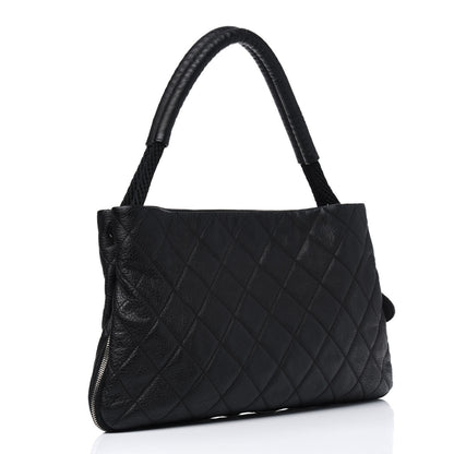 Chanel Calfskin Quilted Expandable Zip Shoulder Bag Black 2 of 17