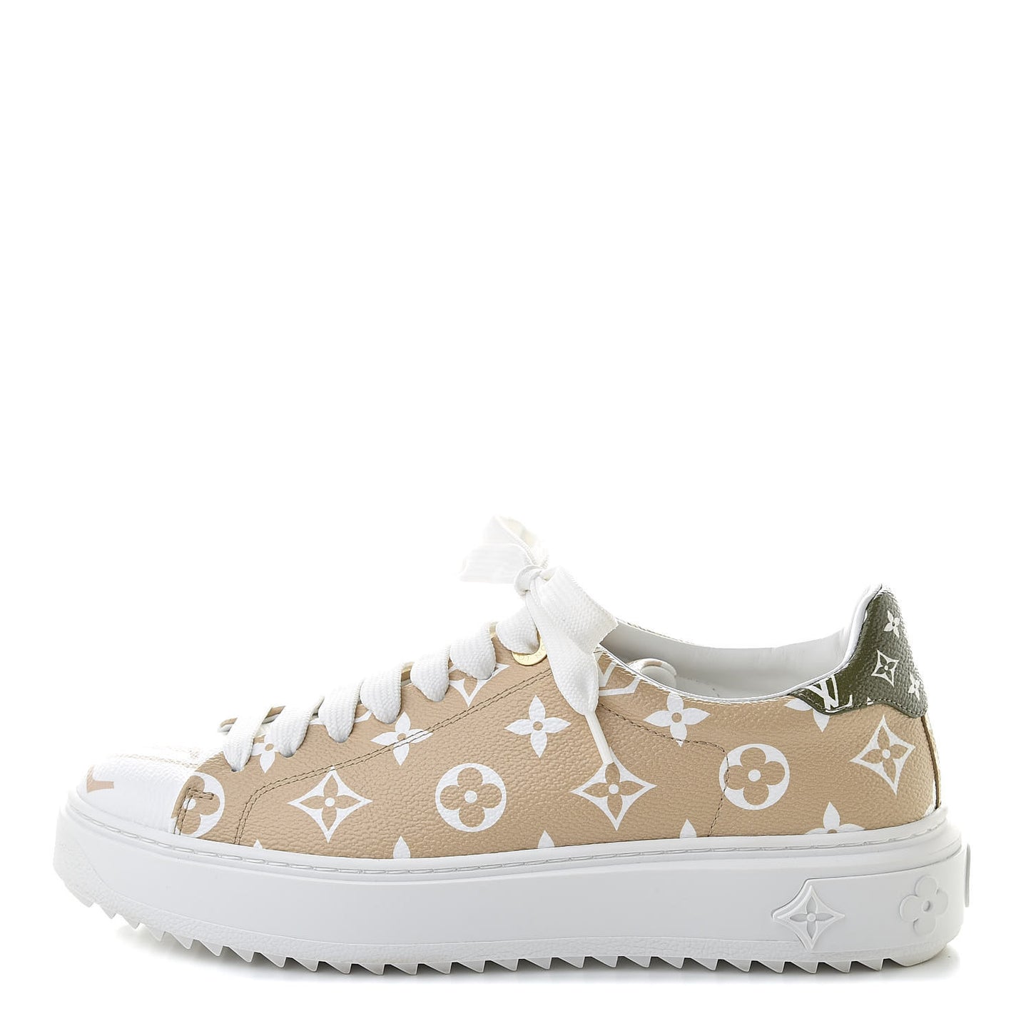 Monogram Giant Time Out Sneakers 37.5 Kaki White Beige