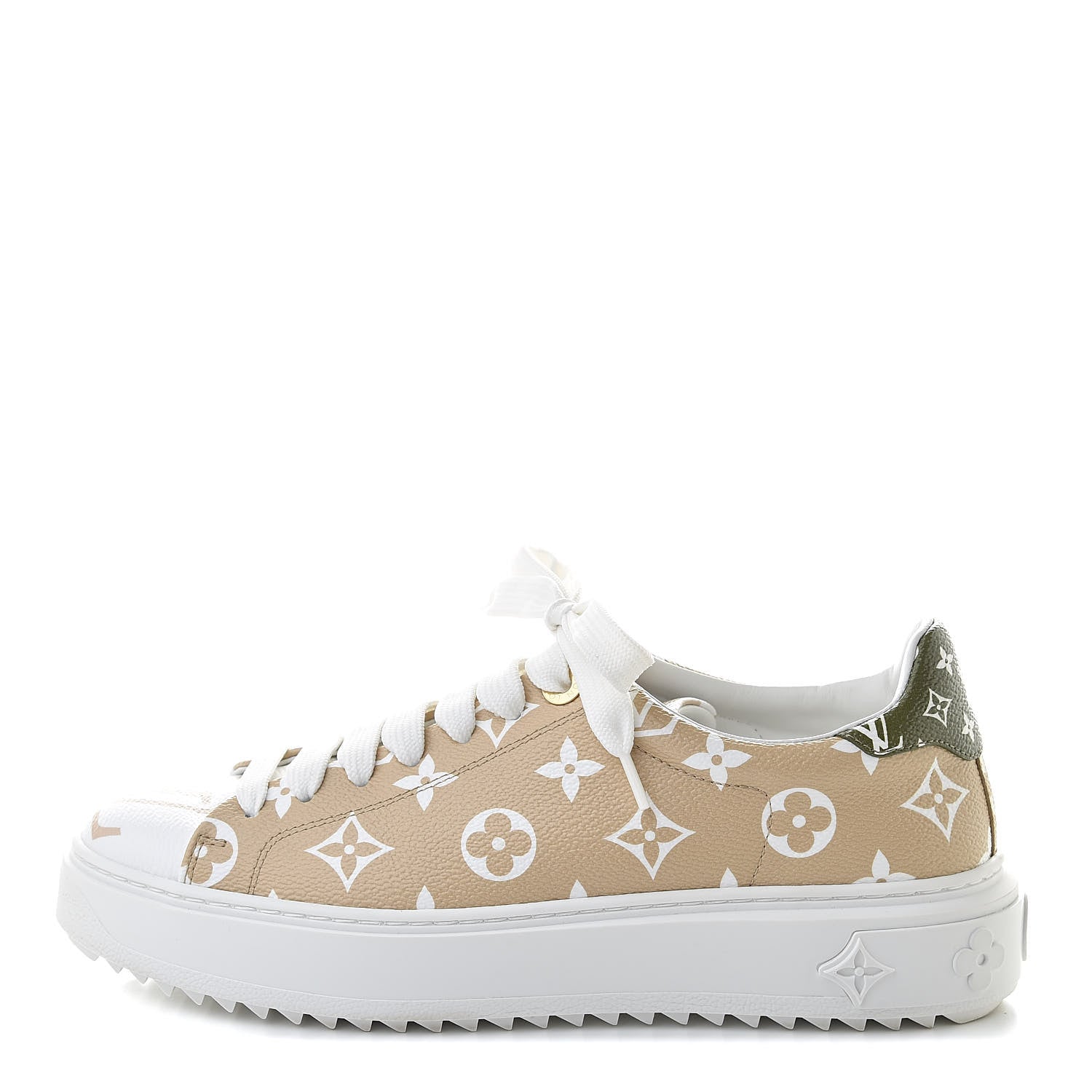 Louis Vuitton Monogram Giant Time Out Sneakers 37.5 Kaki White Beige 1 of 11