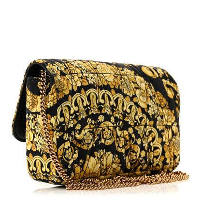 Versace Silk Barocco Printed Quilted Virtus V Mini Chain Flap Shoulder Bag Black Gold 3 of 11