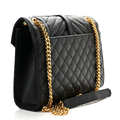 Saint Laurent Grain De Poudre Textured Mixed Matelasse Triquilt Medium Monogram Satchel Black 3 of 10