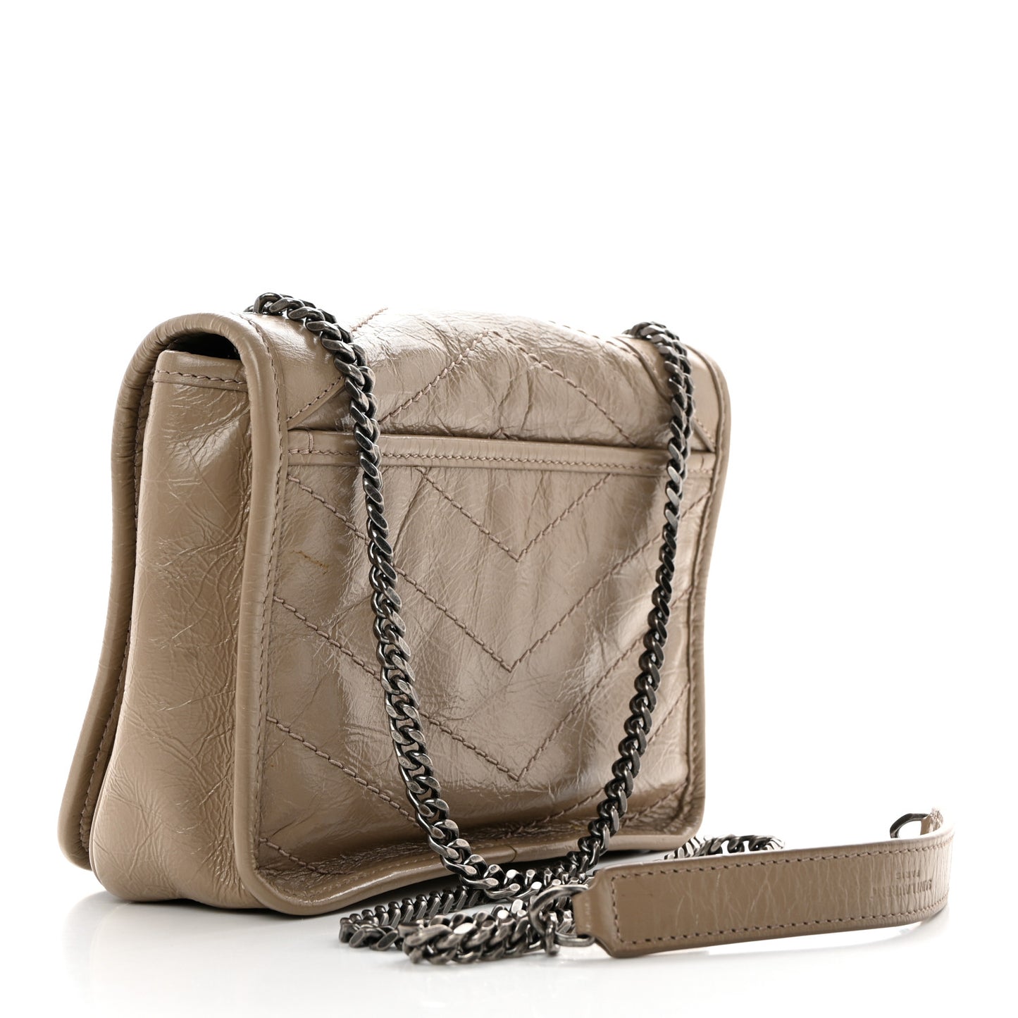 Crinkled Calfskin Matelasse Monogram Niki Chain Wallet Dusty Grey