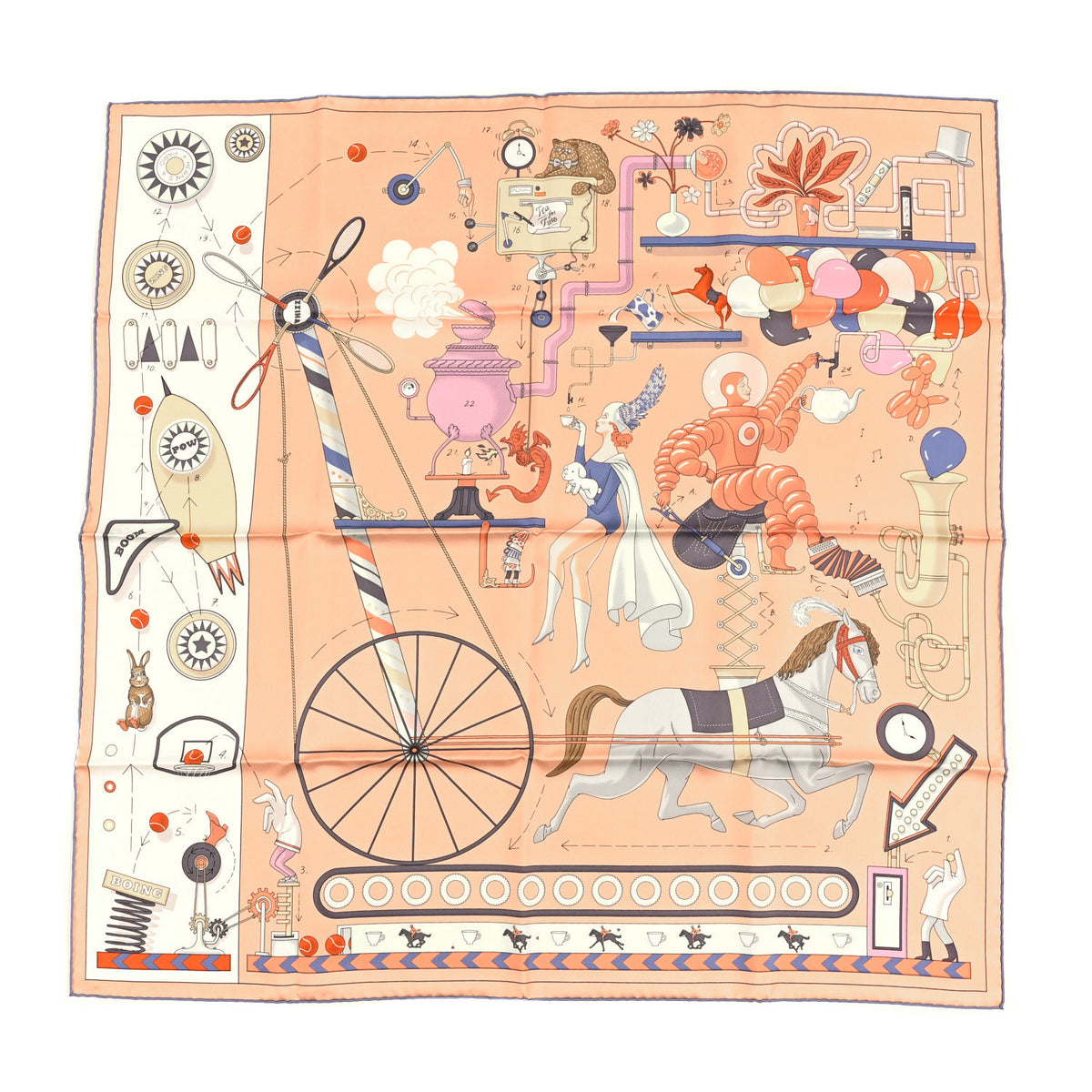 Silk Tea For Two Scarf 90 Rose Poudre White Bleu