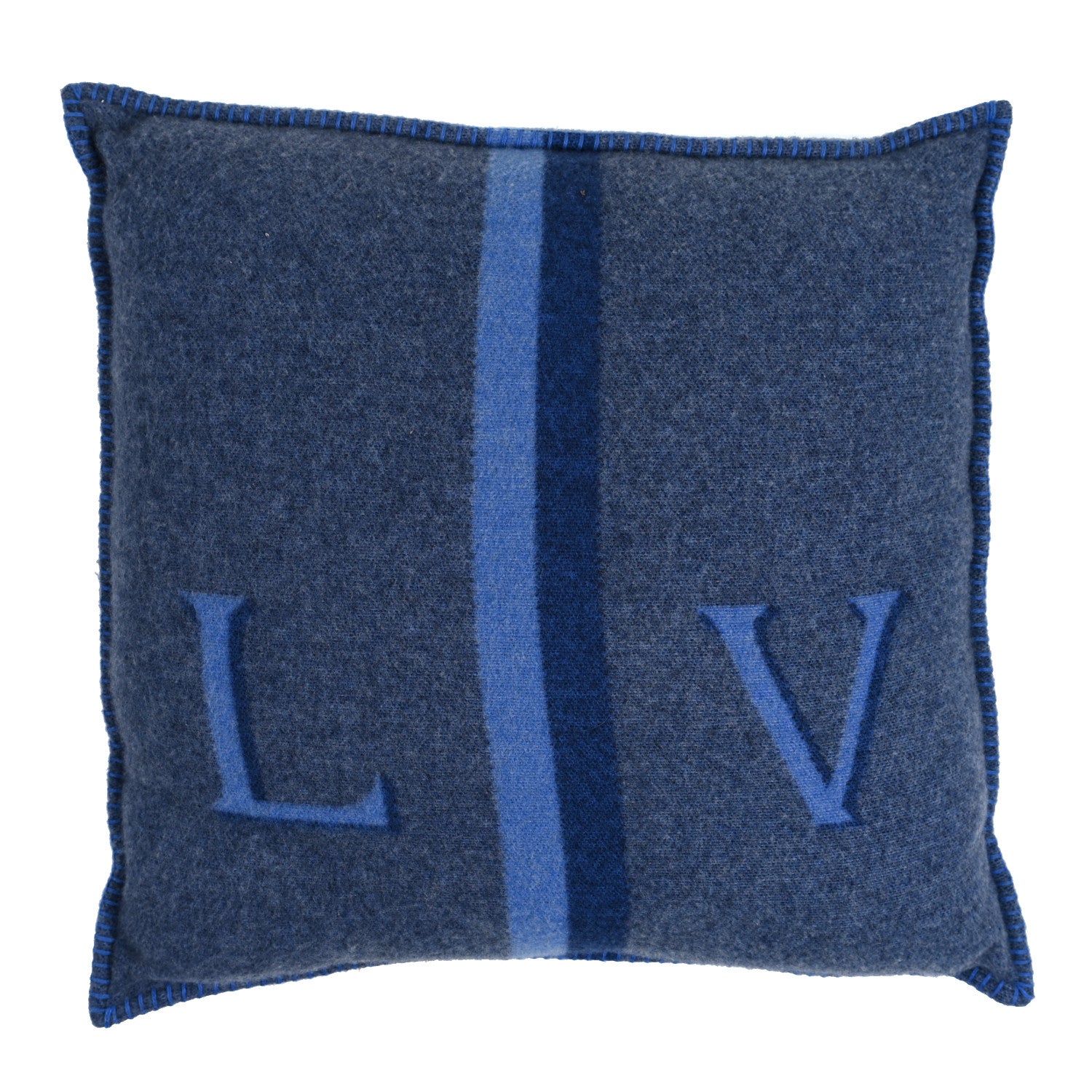 Louis Vuitton Wool Cashmere Cushion Pillow Blue Gray 1 of 3