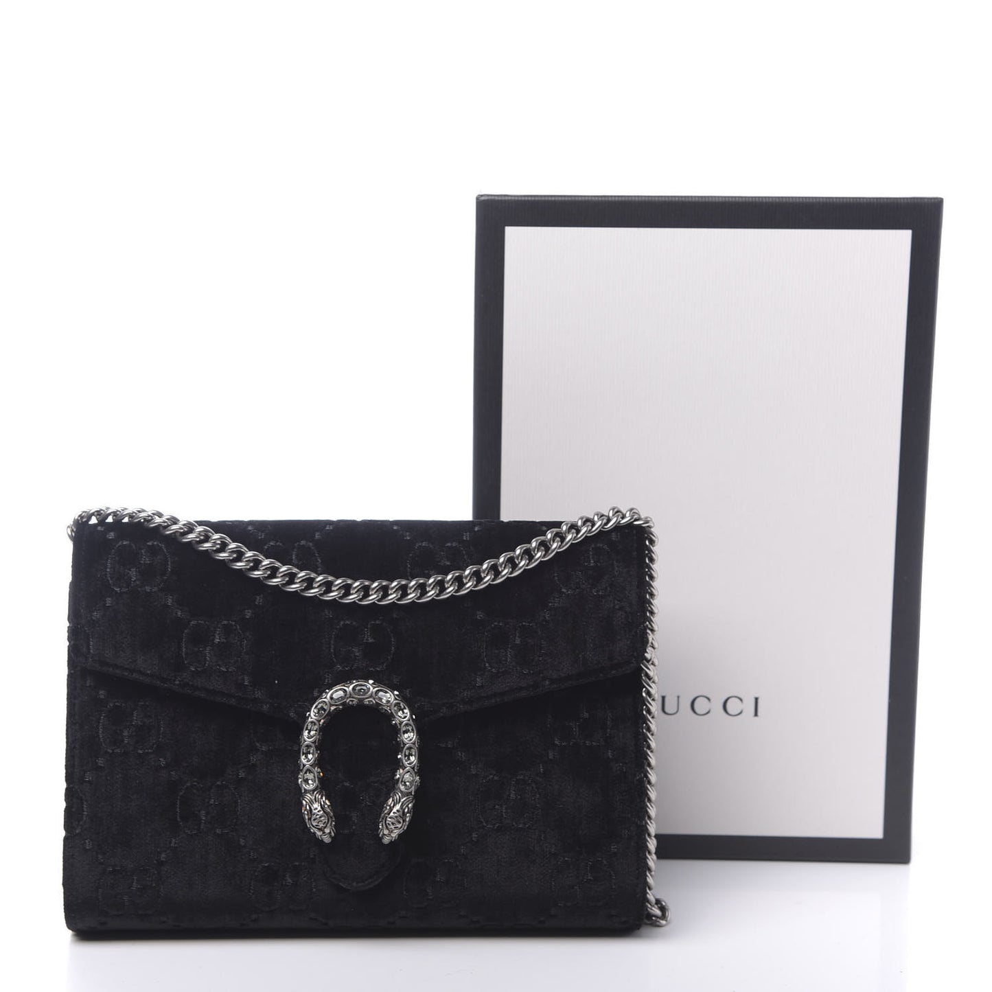 Velvet GG Monogram Mini Dionysus Chain Wallet Black