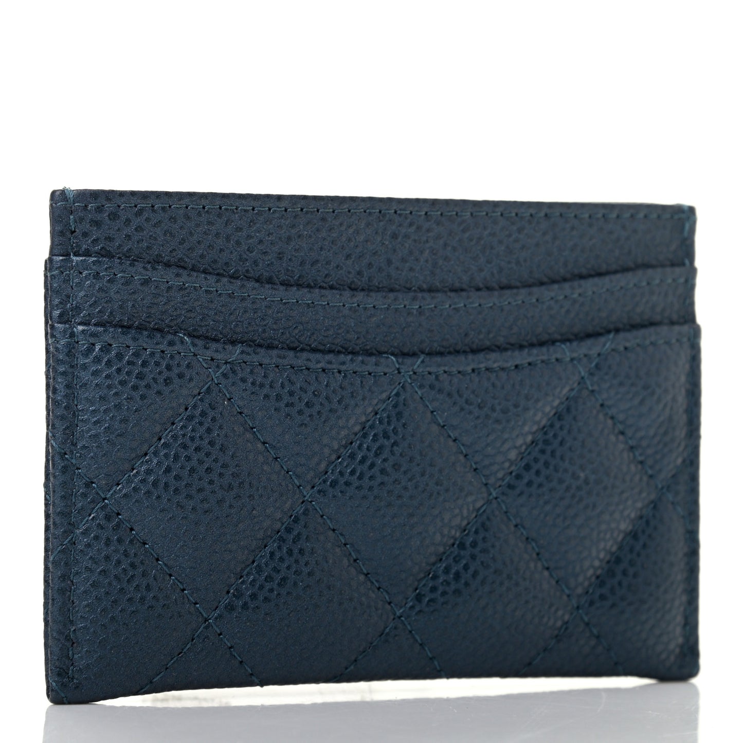 Metallic Caviar Quilted Card Holder Dark Blue