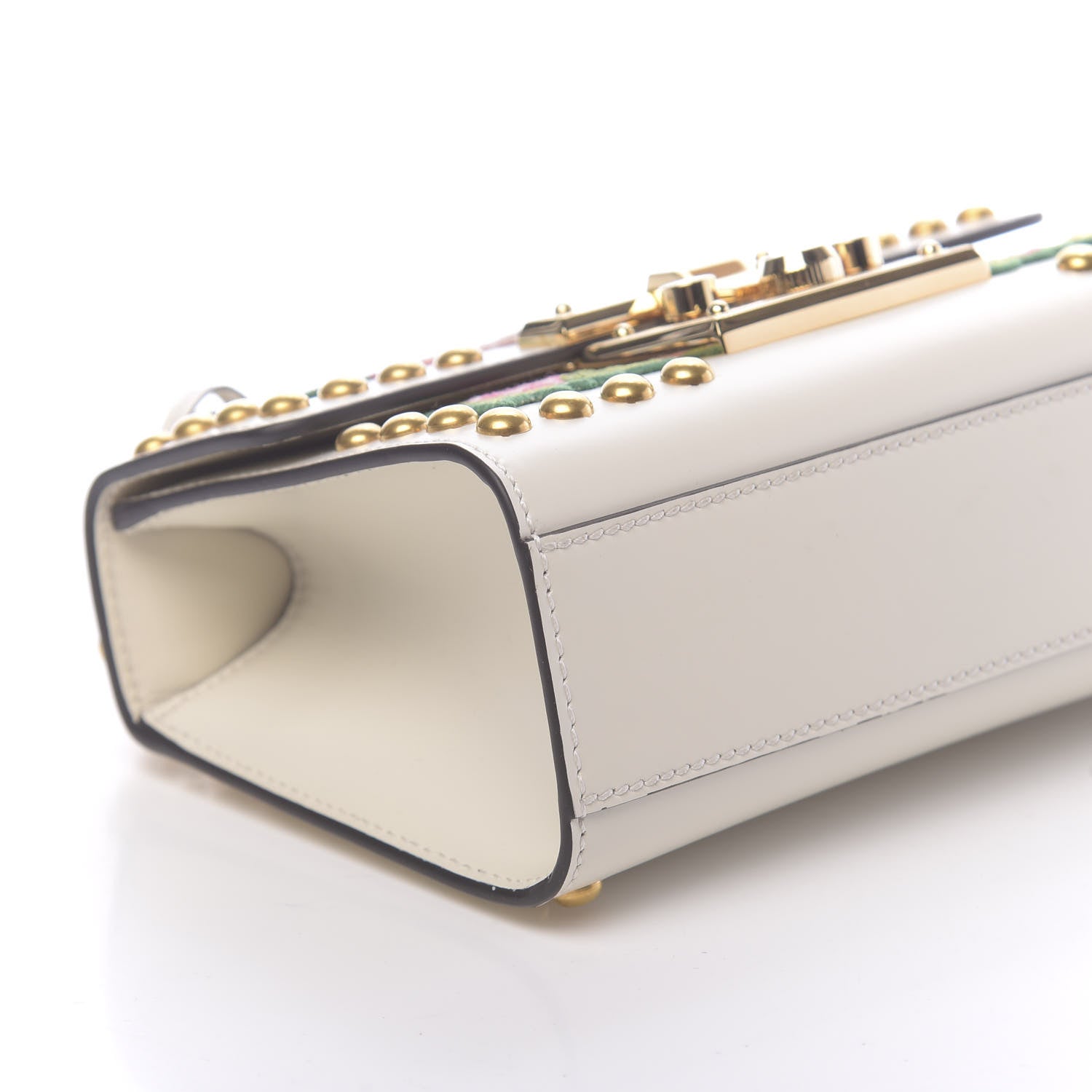 Gucci Calfskin Floral Embroidered Small Padlock Shoulder Bag White 8 of 12