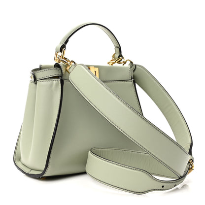 Fendi Vitello Seta Canvas FF Embroidered Mini Peekaboo Iconic Satchel Green Tea 3 of 8