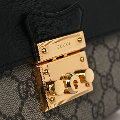 Gucci GG Supreme Monogram Calfskin Mini Padlock Top Handle Shoulder Bag Beige Black Cuir 11 of 13