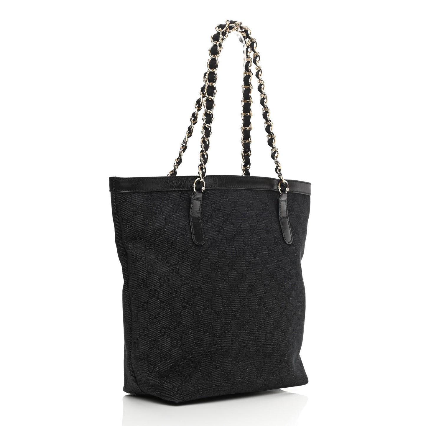 Denim Monogram Chain Bucket Tote Black