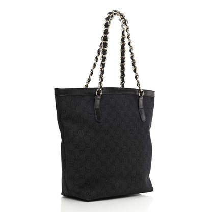 Gucci Denim Monogram Chain Bucket Tote Black 3 of 11
